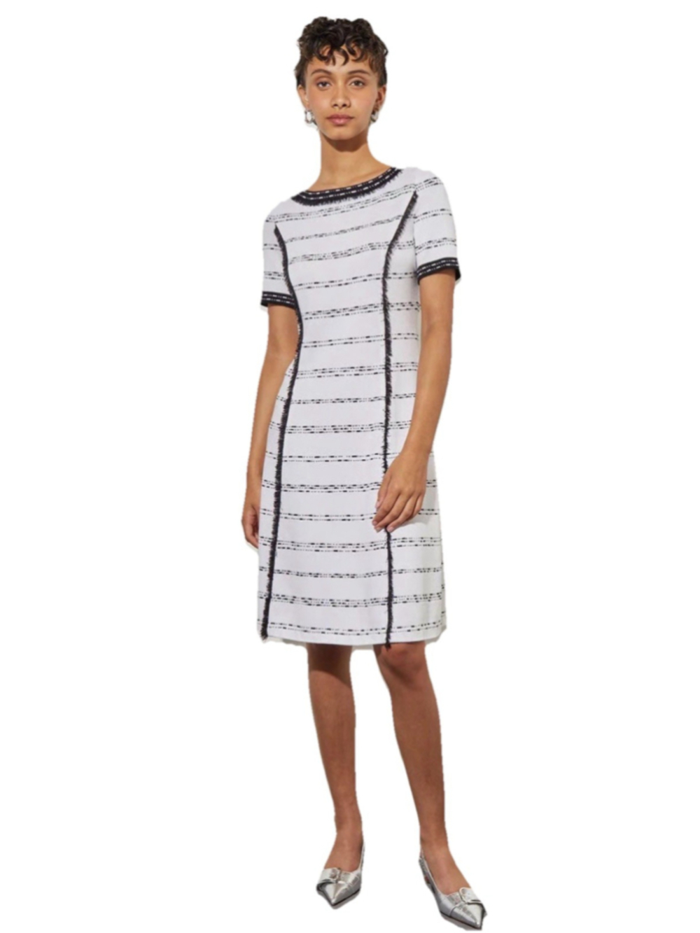 Ming Wang Knit Striped Fringe Midi Dress M Old Money Quiet Luxury Preppy Chic